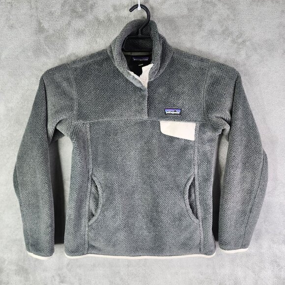 Womens Gray Patagonia Polartec Fleece Pullover Jacket 1/4 Snap Button Size S - Picture 2 of 11